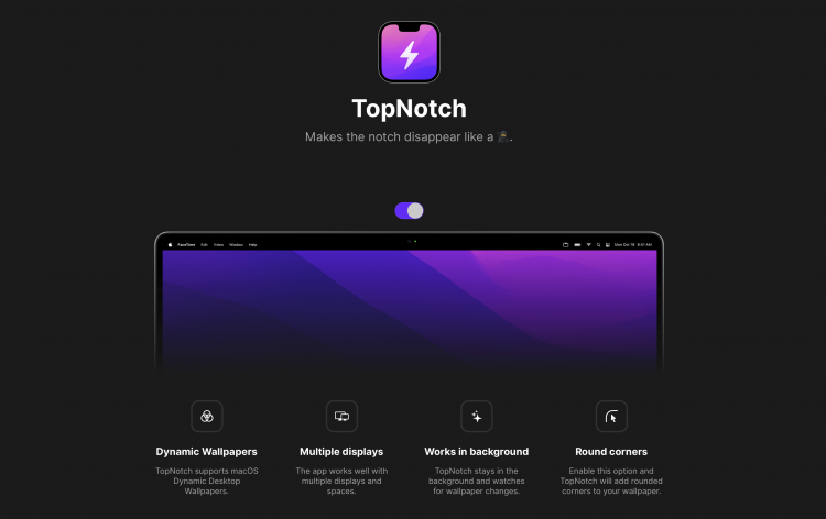 TopNotch App for MaOS : Hide TopNotch like as Ninja